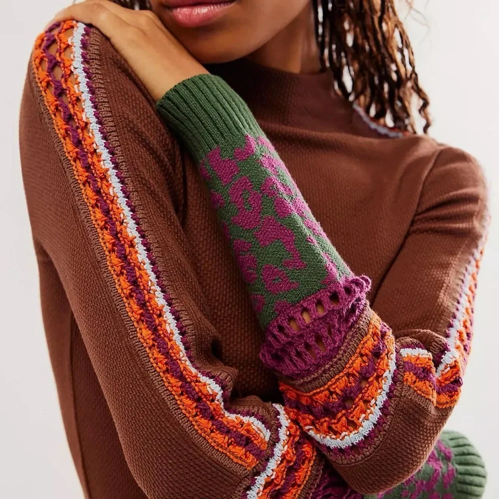 🍁🔥Free People brown Boho Thermal top - Picture 1 of 4